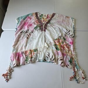 Z&L Europe Kimono Blouse Womens One Size Multicolor Floral Tassel Boho Beach